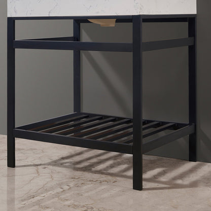 Merano 30" Single Stainless Steel Vanity Console in Matt Black with Aosta White Stone Countertop and Mirror