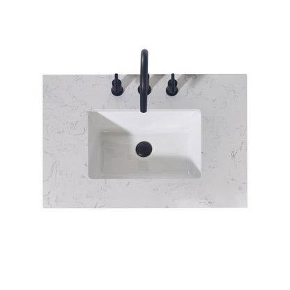 30"  Composite Stone Vanity Top in Aosta White Apron with White Sink