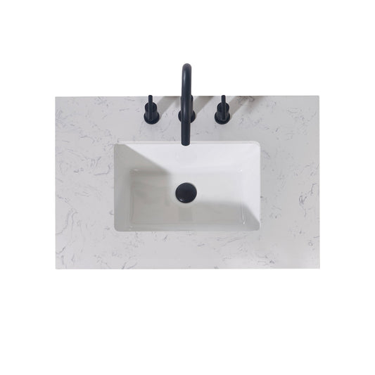 30"  Composite Stone Vanity Top in Aosta White Apron with White Sink