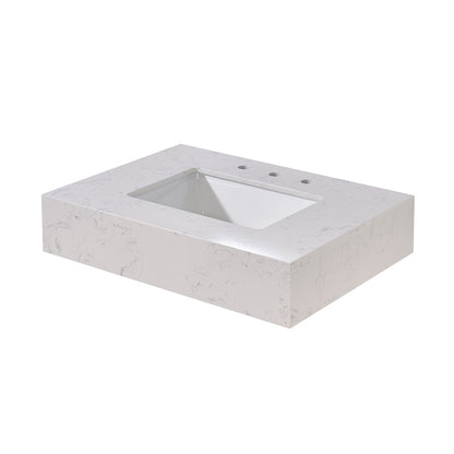 30"  Composite Stone Vanity Top in Aosta White Apron with White Sink