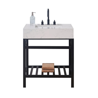 30"  Composite Stone Vanity Top in Aosta White Apron with White Sink