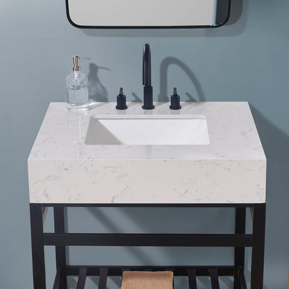 30"  Composite Stone Vanity Top in Aosta White Apron with White Sink