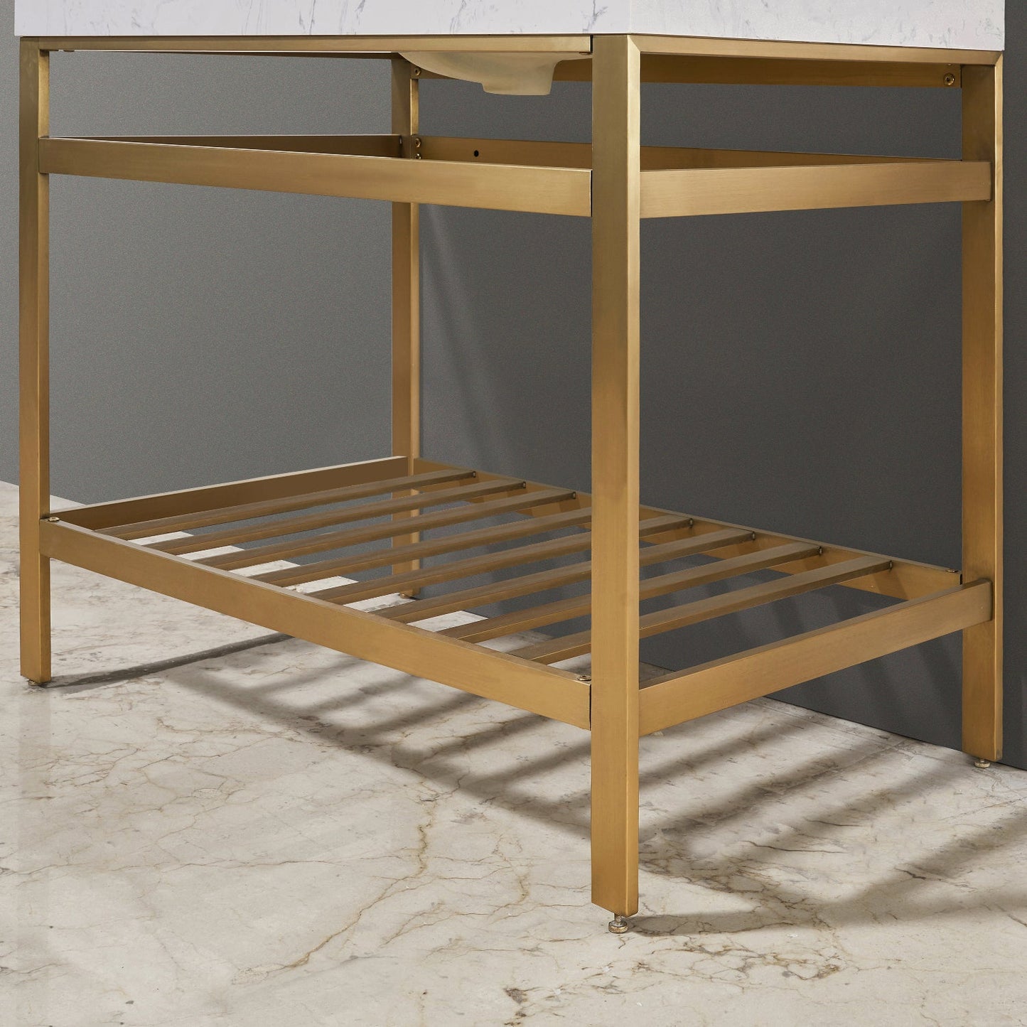 Merano 36" Single Stainless Steel Vanity Console in Brushed Gold with Aosta White Stone Countertop without Mirror