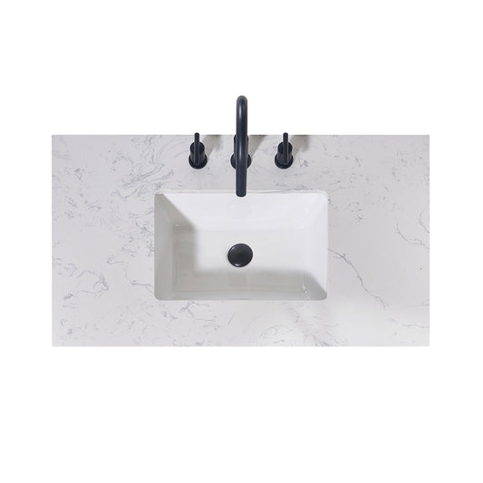 36"  Composite Stone Vanity Top in Aosta White Apron with White Sink