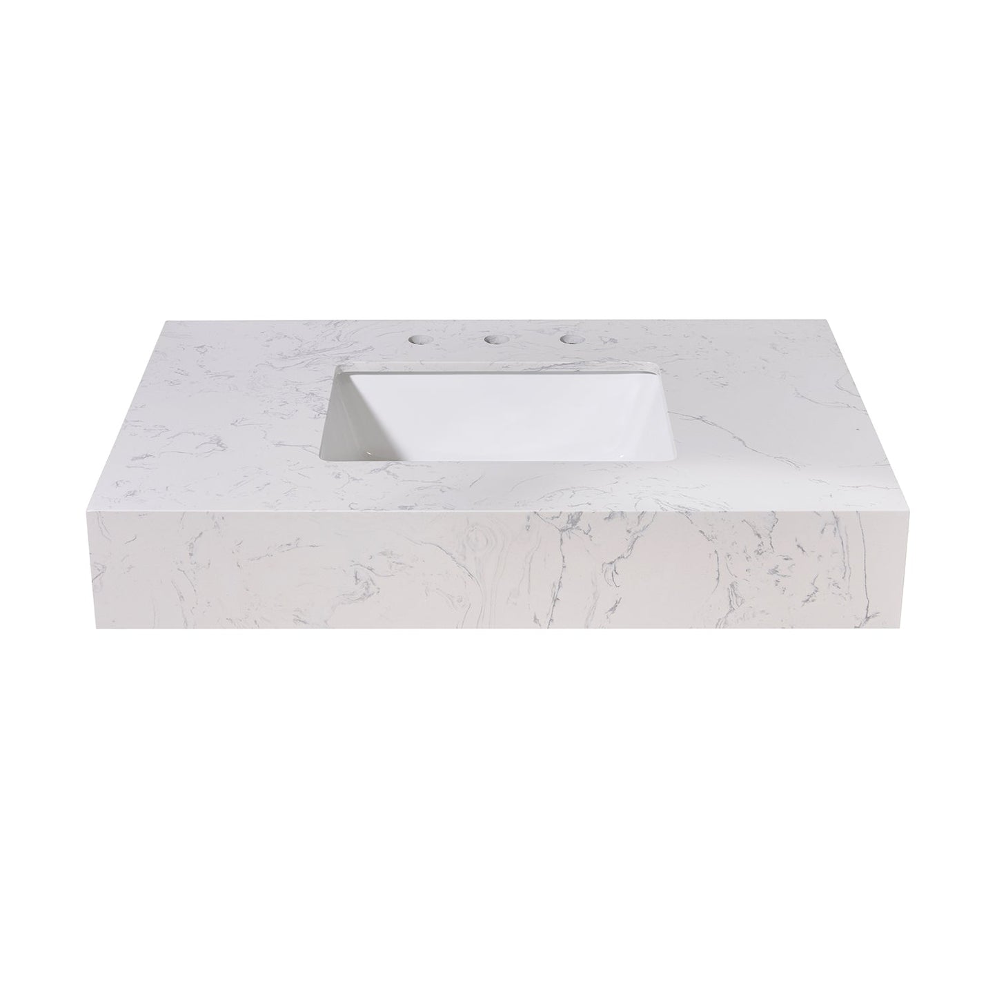 36"  Composite Stone Vanity Top in Aosta White Apron with White Sink