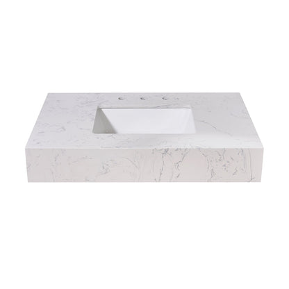 36"  Composite Stone Vanity Top in Aosta White Apron with White Sink