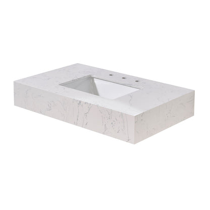 36"  Composite Stone Vanity Top in Aosta White Apron with White Sink