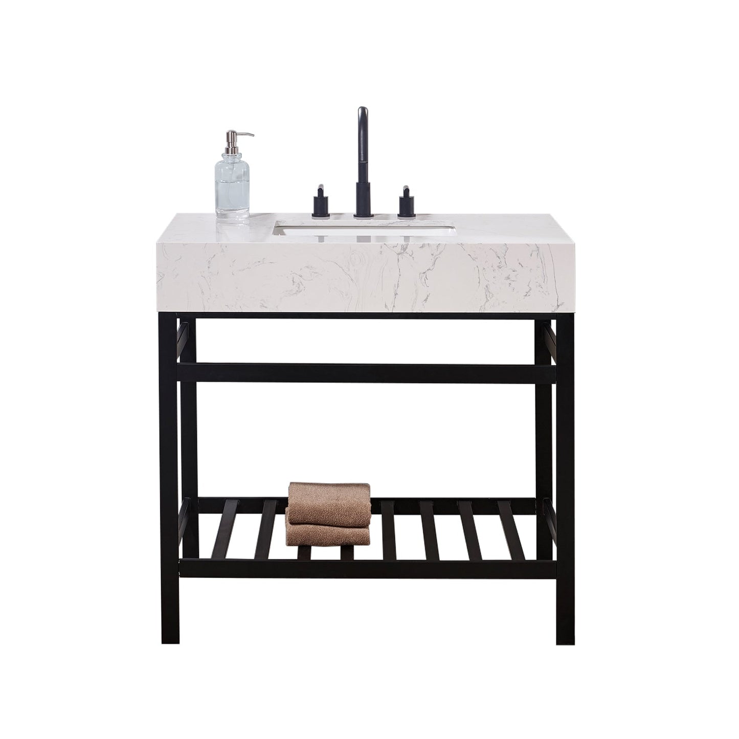 36"  Composite Stone Vanity Top in Aosta White Apron with White Sink