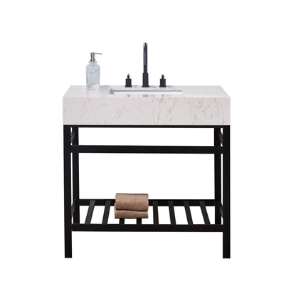 36"  Composite Stone Vanity Top in Aosta White Apron with White Sink