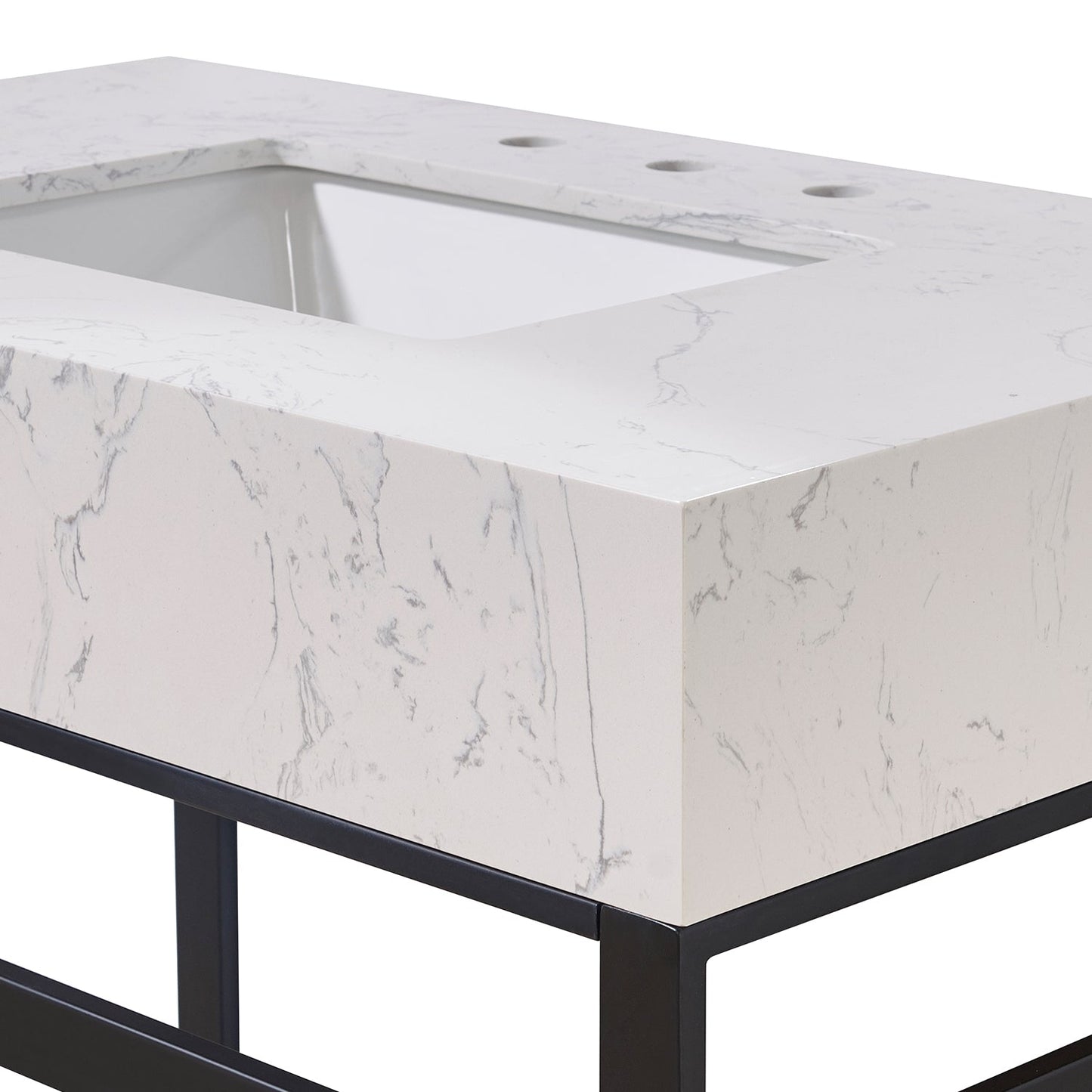 36"  Composite Stone Vanity Top in Aosta White Apron with White Sink