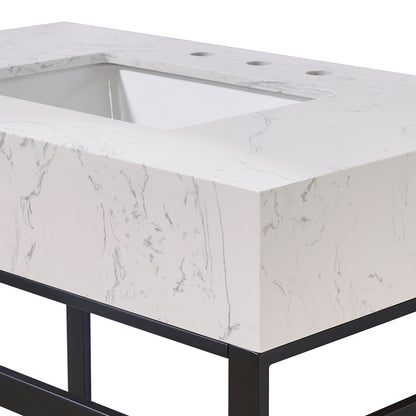 36"  Composite Stone Vanity Top in Aosta White Apron with White Sink