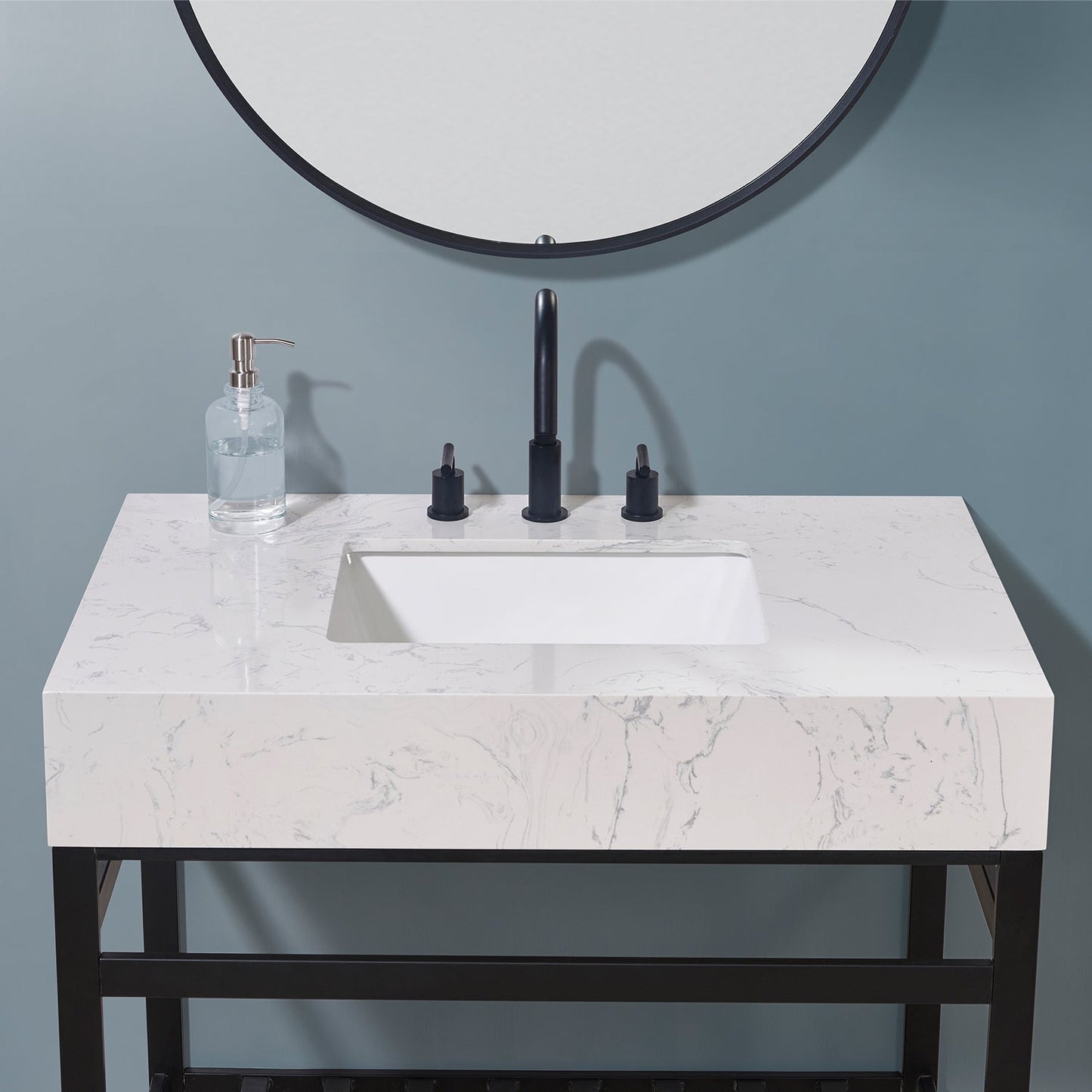 36"  Composite Stone Vanity Top in Aosta White Apron with White Sink