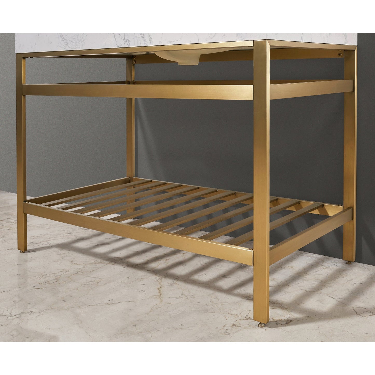 Merano 42" Single Stainless Steel Vanity Console in Brushed Gold with Aosta White Stone Countertop without Mirror