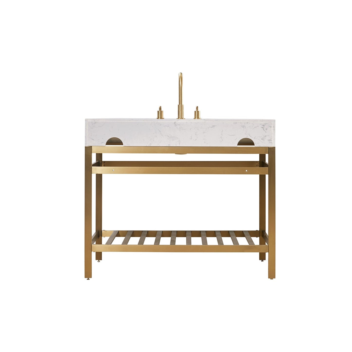 Merano 42" Single Stainless Steel Vanity Console in Brushed Gold with Aosta White Stone Countertop without Mirror