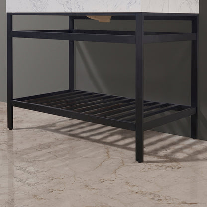 Merano 42" Single Stainless Steel Vanity Console in Matt Black with Aosta White Stone Countertop without Mirror