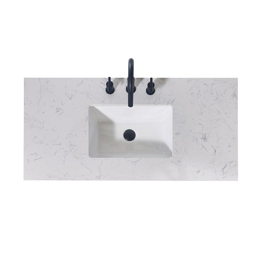 42"  Composite Stone Vanity Top in Aosta White Apron with White Sink