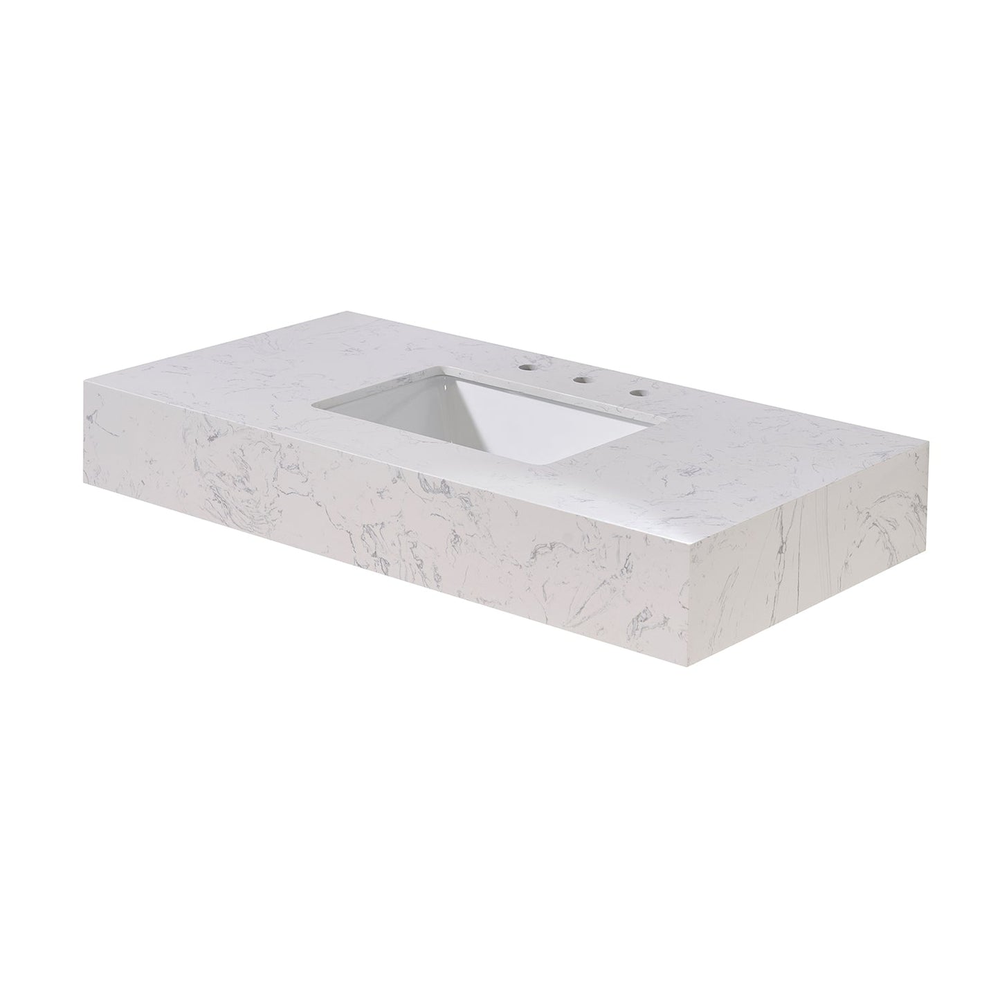 42"  Composite Stone Vanity Top in Aosta White Apron with White Sink