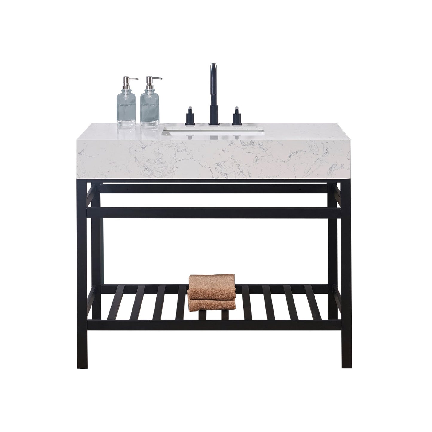 42"  Composite Stone Vanity Top in Aosta White Apron with White Sink