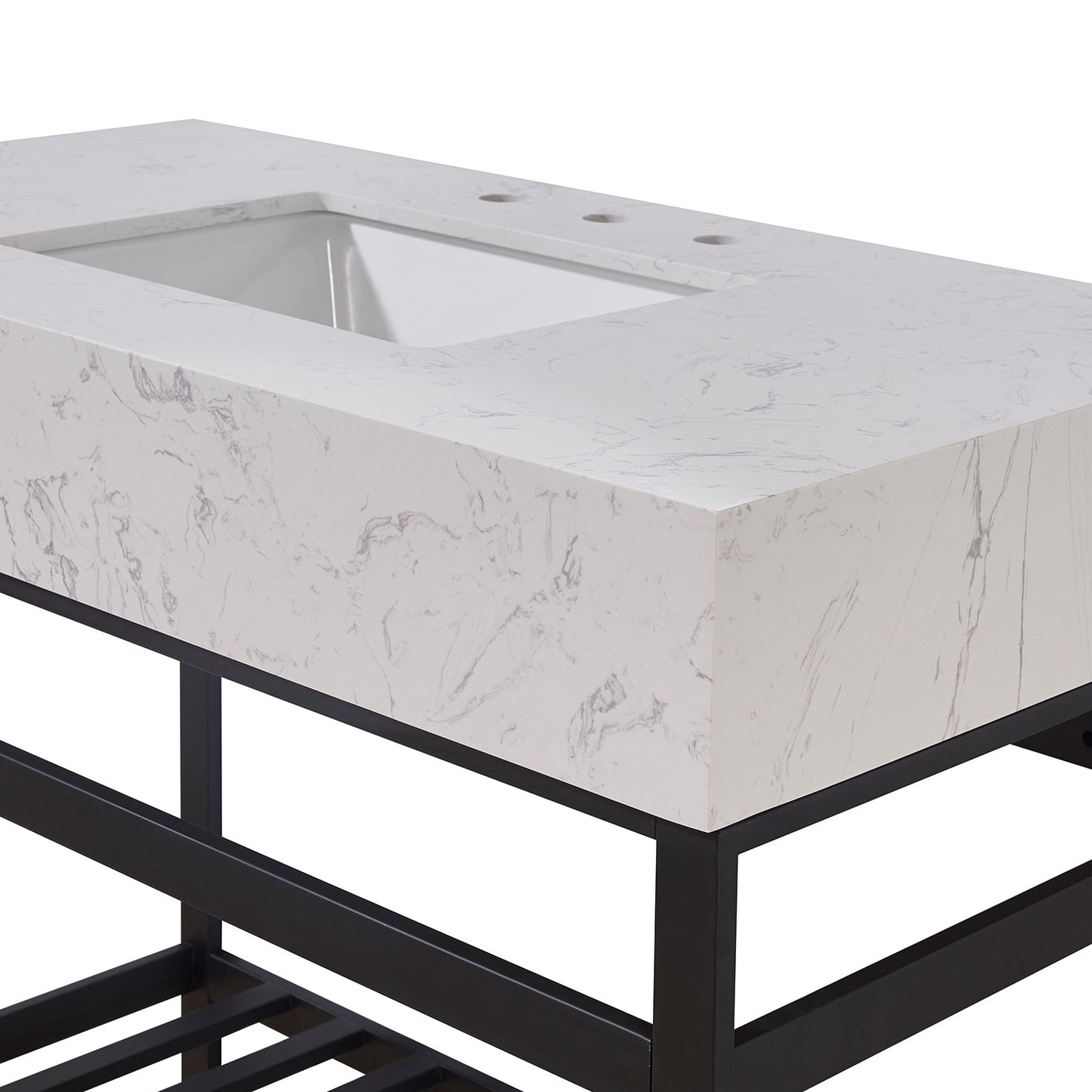 42"  Composite Stone Vanity Top in Aosta White Apron with White Sink