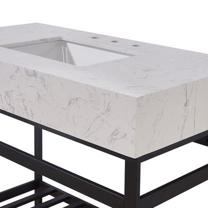 42"  Composite Stone Vanity Top in Aosta White Apron with White Sink