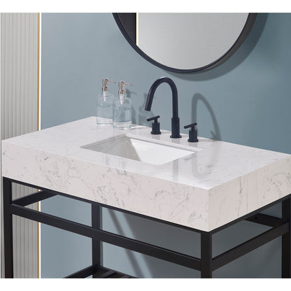 42"  Composite Stone Vanity Top in Aosta White Apron with White Sink