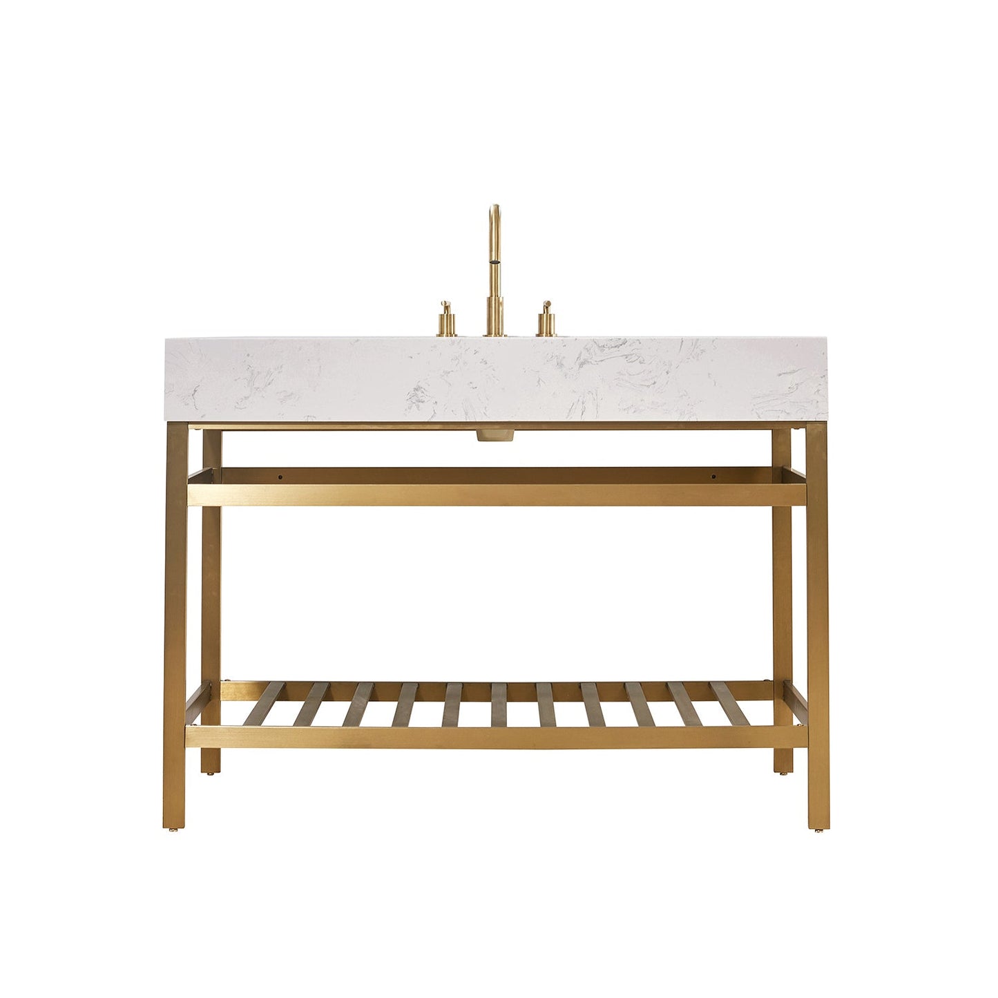 Merano 48" Single Stainless Steel Vanity Console in Brushed Gold with Aosta White Stone Countertop without Mirror