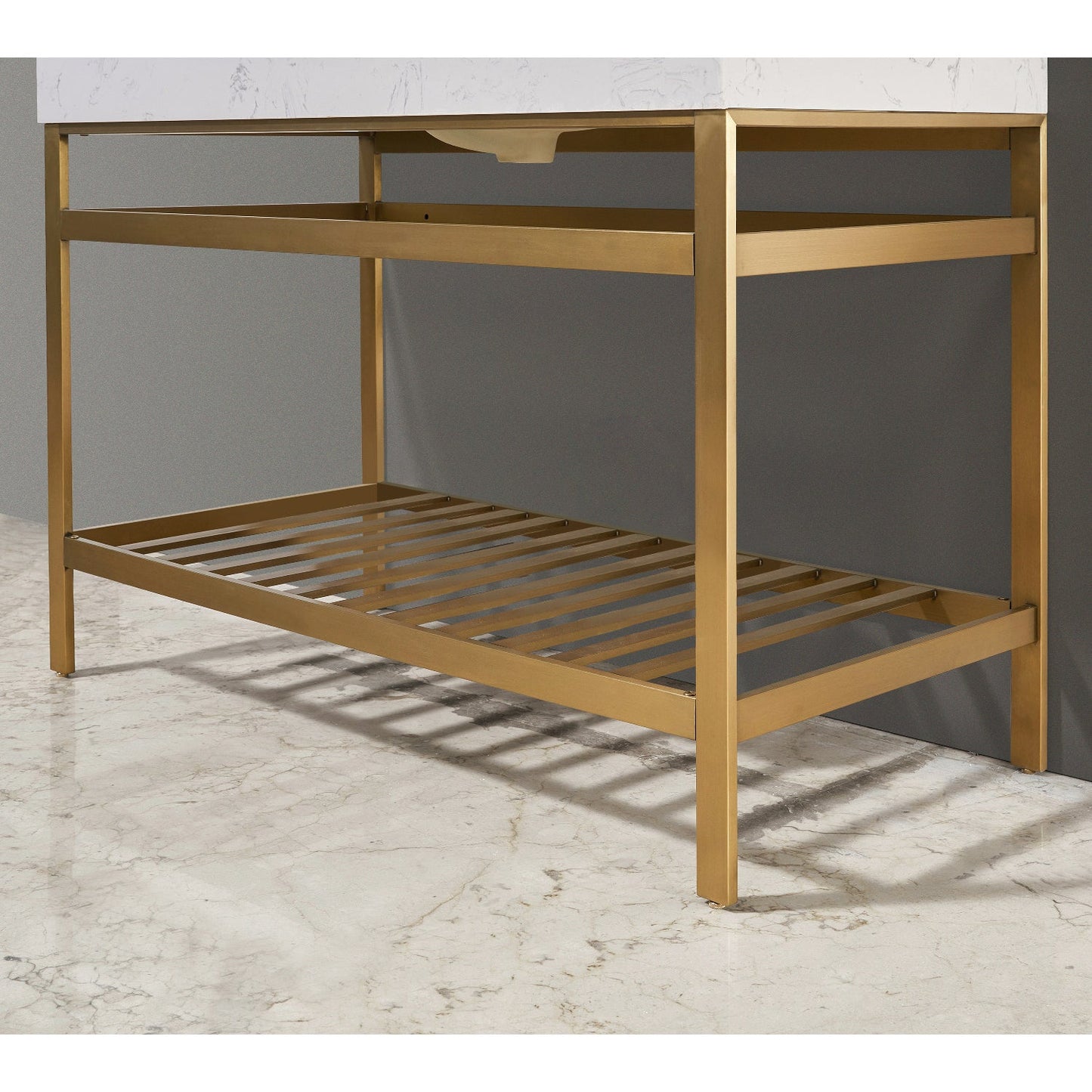 Merano 48" Single Stainless Steel Vanity Console in Brushed Gold with Aosta White Stone Countertop without Mirror