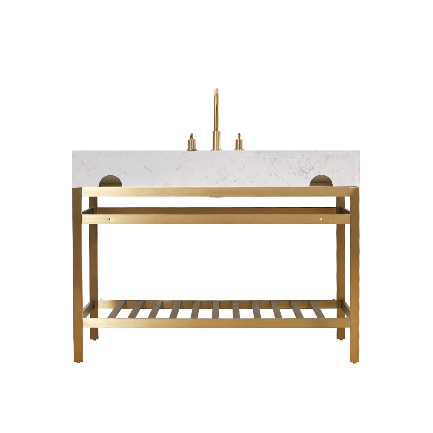 Merano 48" Single Stainless Steel Vanity Console in Brushed Gold with Aosta White Stone Countertop without Mirror