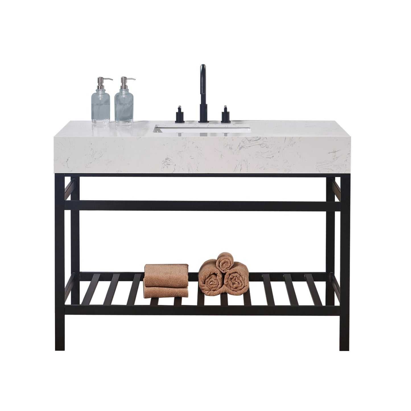48"  Composite Stone Vanity Top in Aosta White Apron with White Sink
