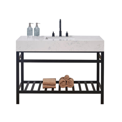 48"  Composite Stone Vanity Top in Aosta White Apron with White Sink