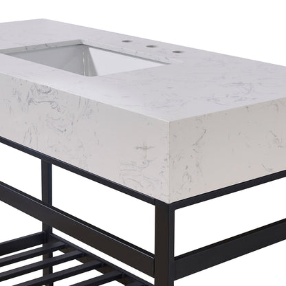 48"  Composite Stone Vanity Top in Aosta White Apron with White Sink