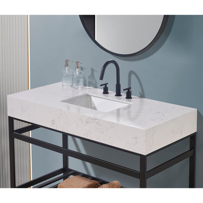 48"  Composite Stone Vanity Top in Aosta White Apron with White Sink