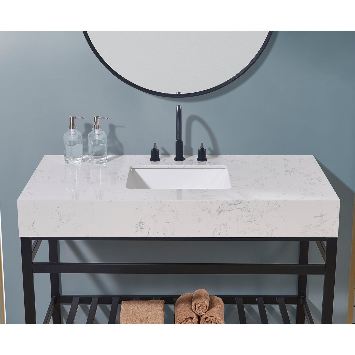 48"  Composite Stone Vanity Top in Aosta White Apron with White Sink