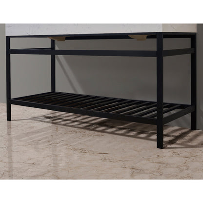 Merano 60" Double Stainless Steel Vanity Console in Matt Black with Aosta White Stone Countertop and Mirror