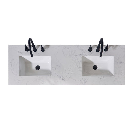 60"  Composite Stone Vanity Top in Aosta White Apron with White Sink
