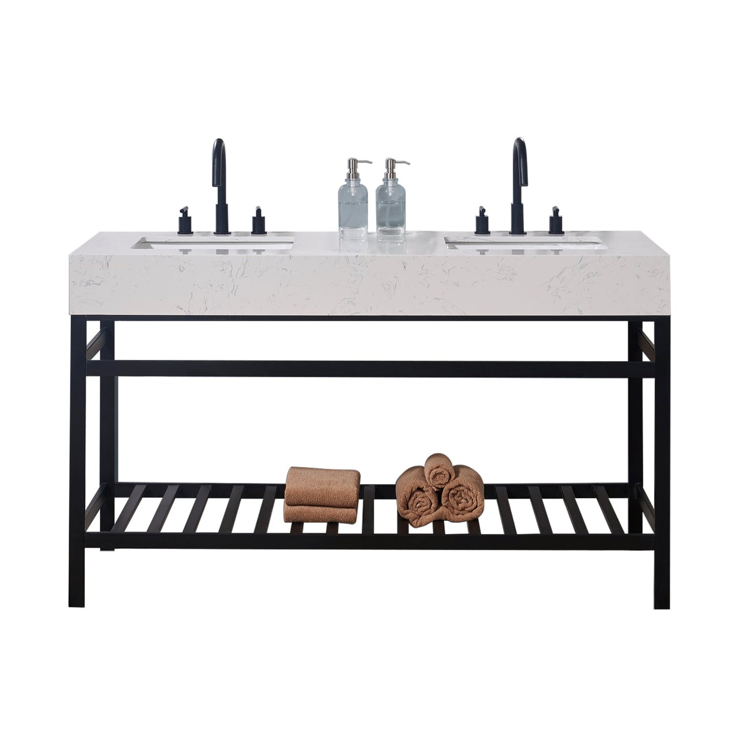 60"  Composite Stone Vanity Top in Aosta White Apron with White Sink