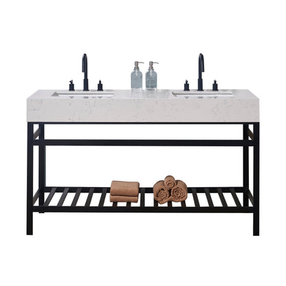 60"  Composite Stone Vanity Top in Aosta White Apron with White Sink