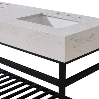 60"  Composite Stone Vanity Top in Aosta White Apron with White Sink