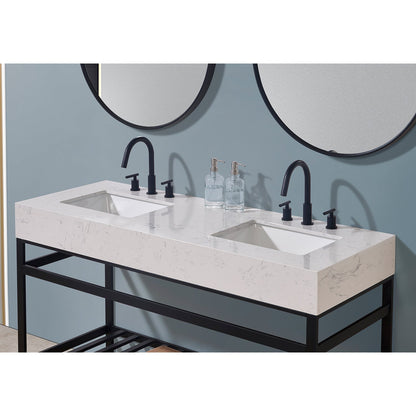 60"  Composite Stone Vanity Top in Aosta White Apron with White Sink