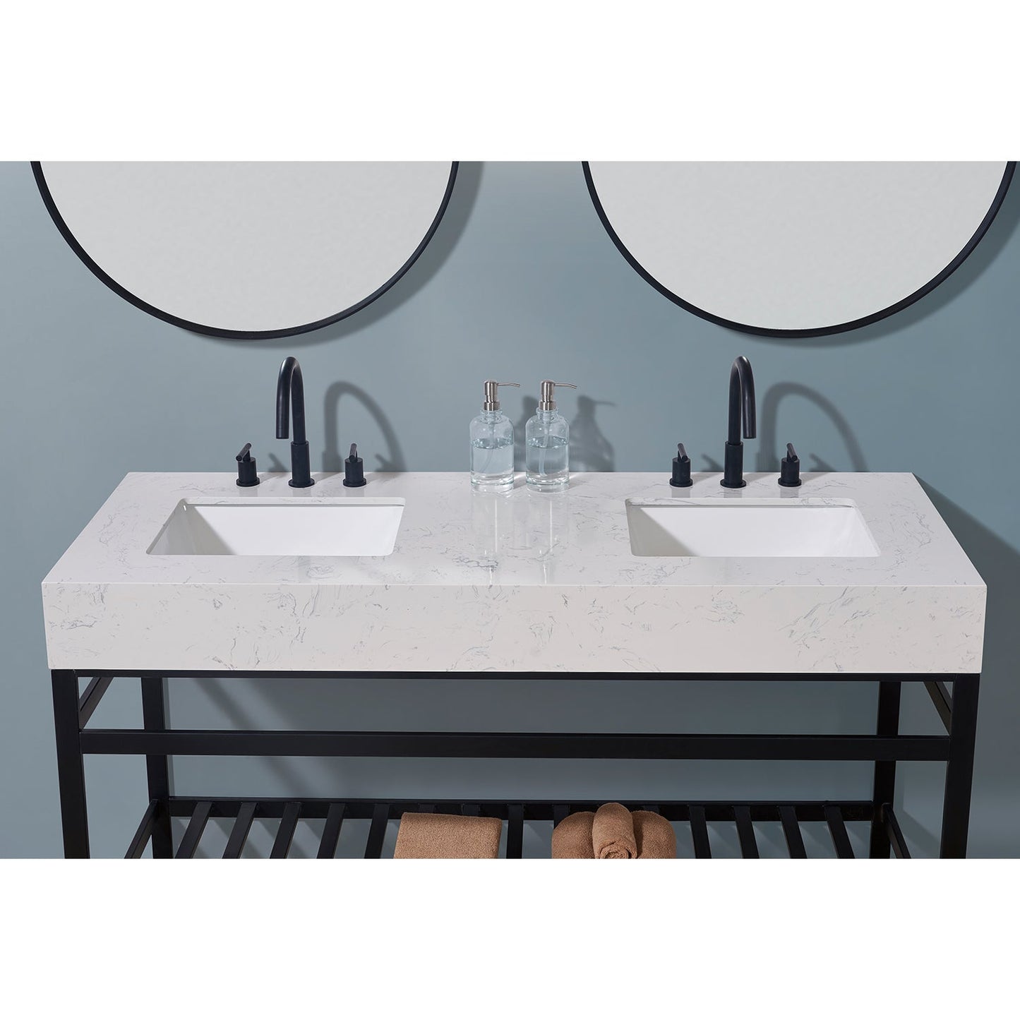 60"  Composite Stone Vanity Top in Aosta White Apron with White Sink
