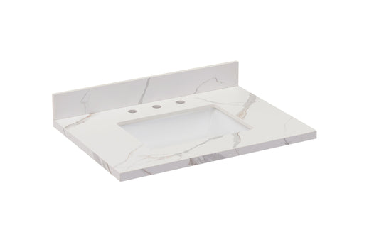 31"  Sintered Stone Vanity Top in Calacatta White with White Sink