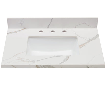 31"  Sintered Stone Vanity Top in Calacatta White with White Sink