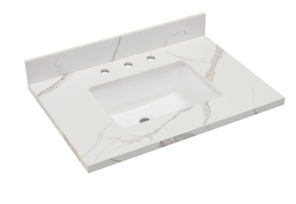 31"  Sintered Stone Vanity Top in Calacatta White with White Sink