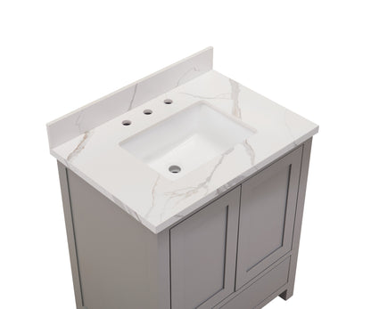 31"  Sintered Stone Vanity Top in Calacatta White with White Sink
