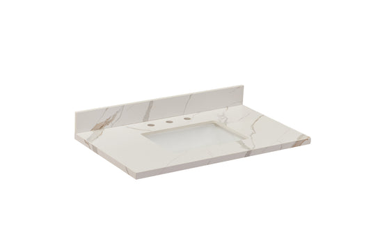 37"  Sintered Stone Vanity Top in Calacatta White with White Sink