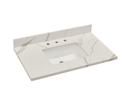 37"  Sintered Stone Vanity Top in Calacatta White with White Sink