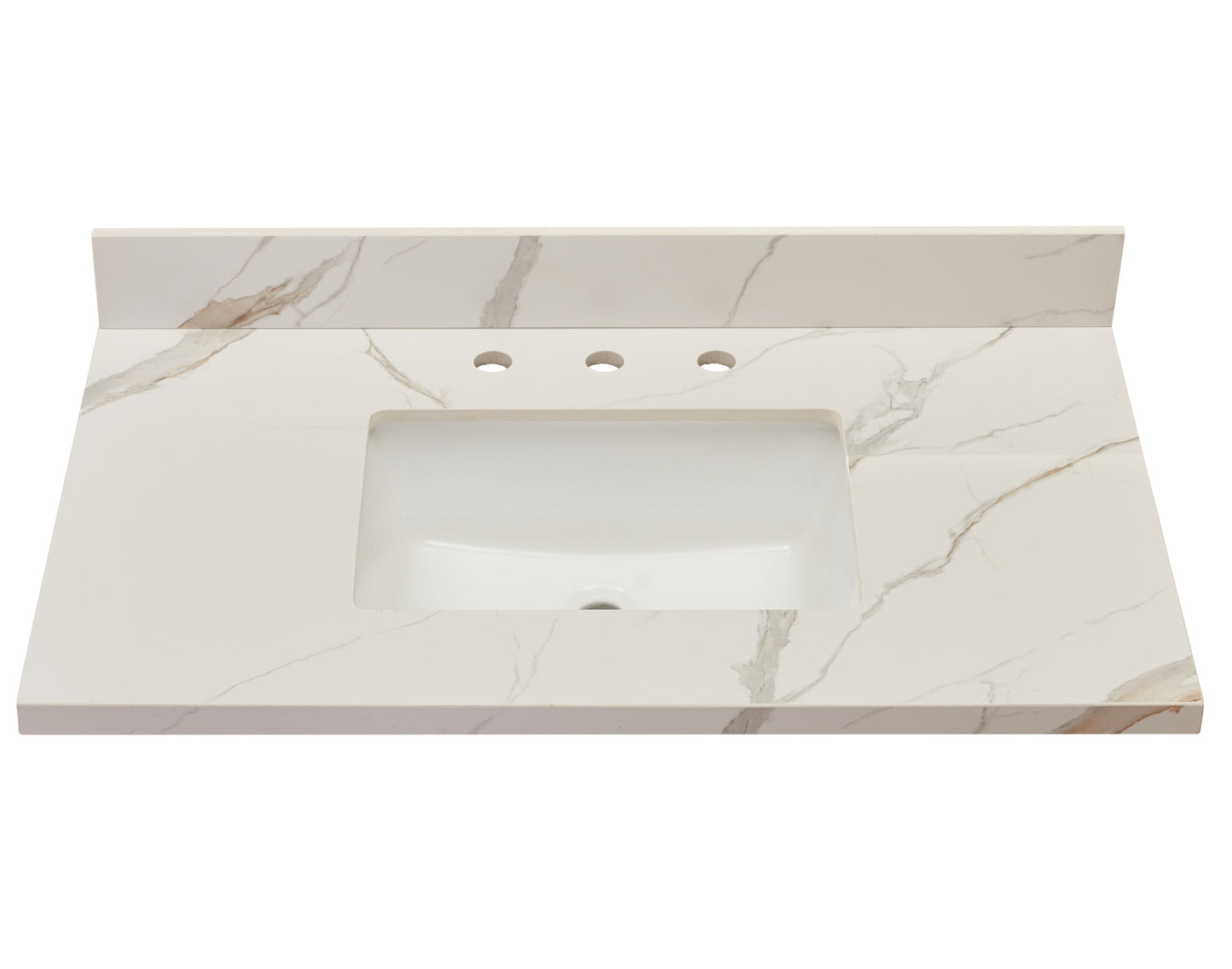 37"  Sintered Stone Vanity Top in Calacatta White with White Sink