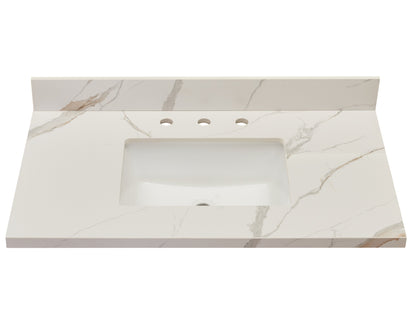 37"  Sintered Stone Vanity Top in Calacatta White with White Sink