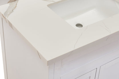 37"  Sintered Stone Vanity Top in Calacatta White with White Sink