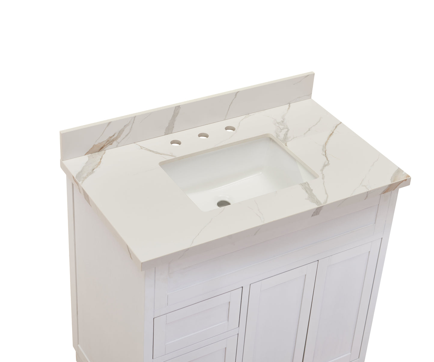 37"  Sintered Stone Vanity Top in Calacatta White with White Sink